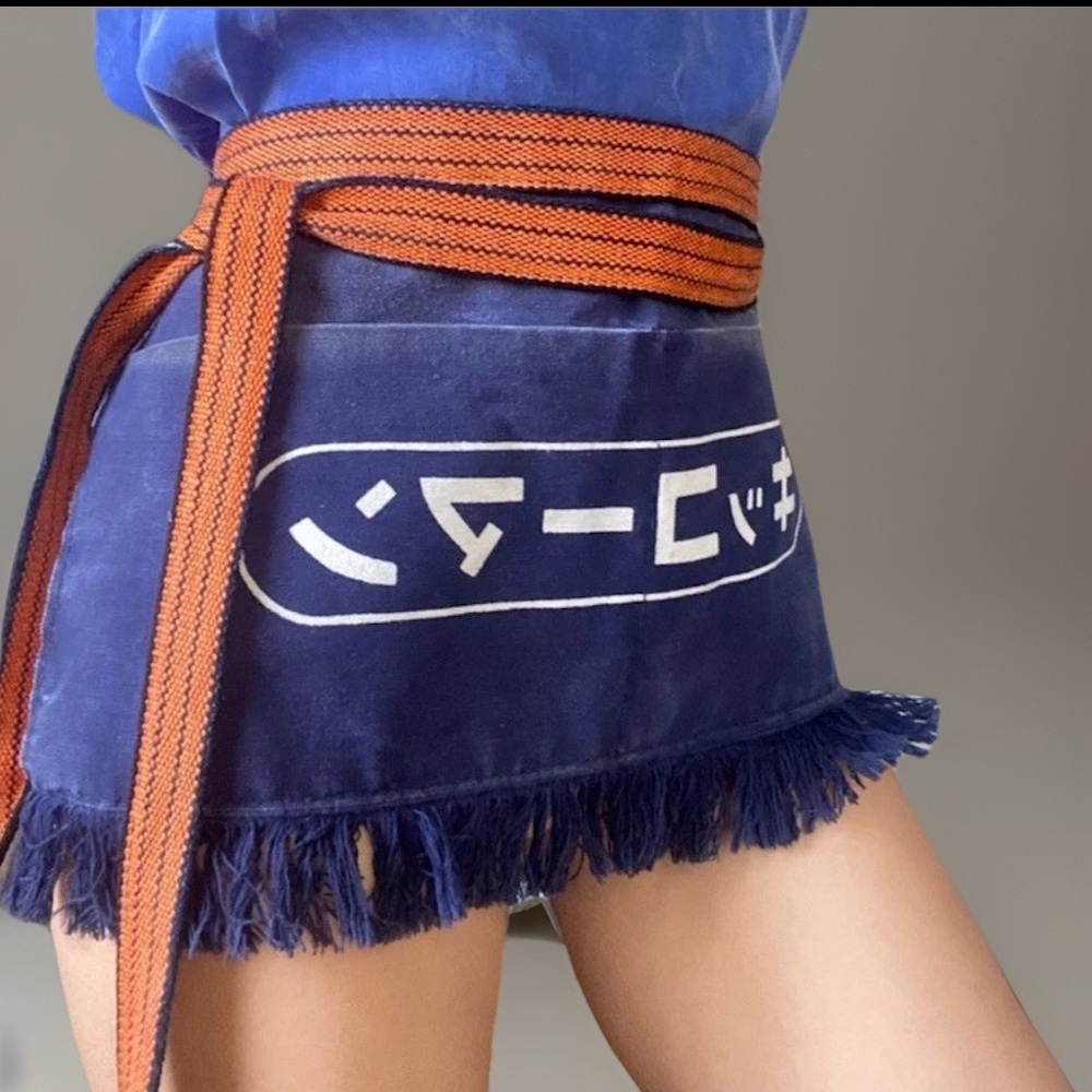 Vintage Traditional Japanese Maekake Kikoman Artisan Cotton Apron w/ pockets XS